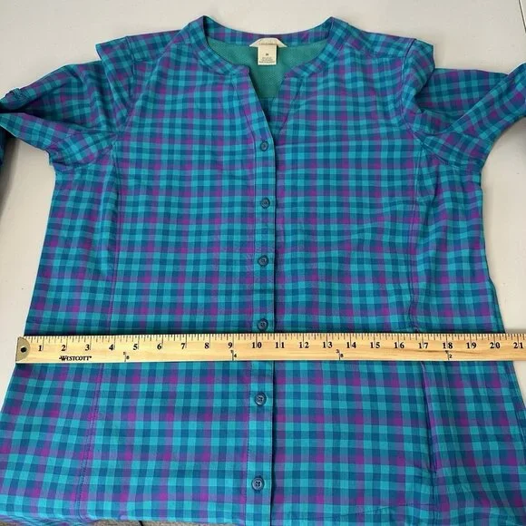Duluth Flex Sidewinder Shirt Tunic Sz M UPF 30 Plaid Blue Outdoor Hiking - Picture 7 of 10